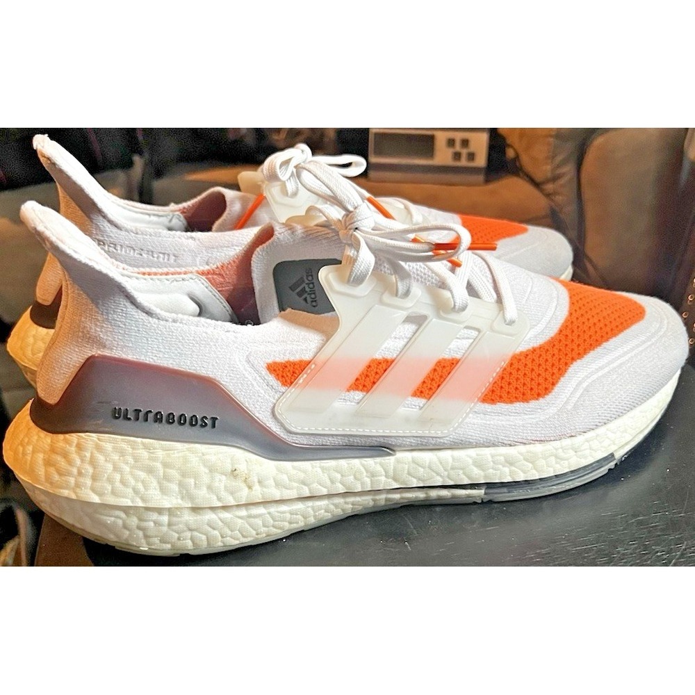 Adidas UltraBoost 21 Gray/Screaming Orange Sneakers Running Men's Size 12